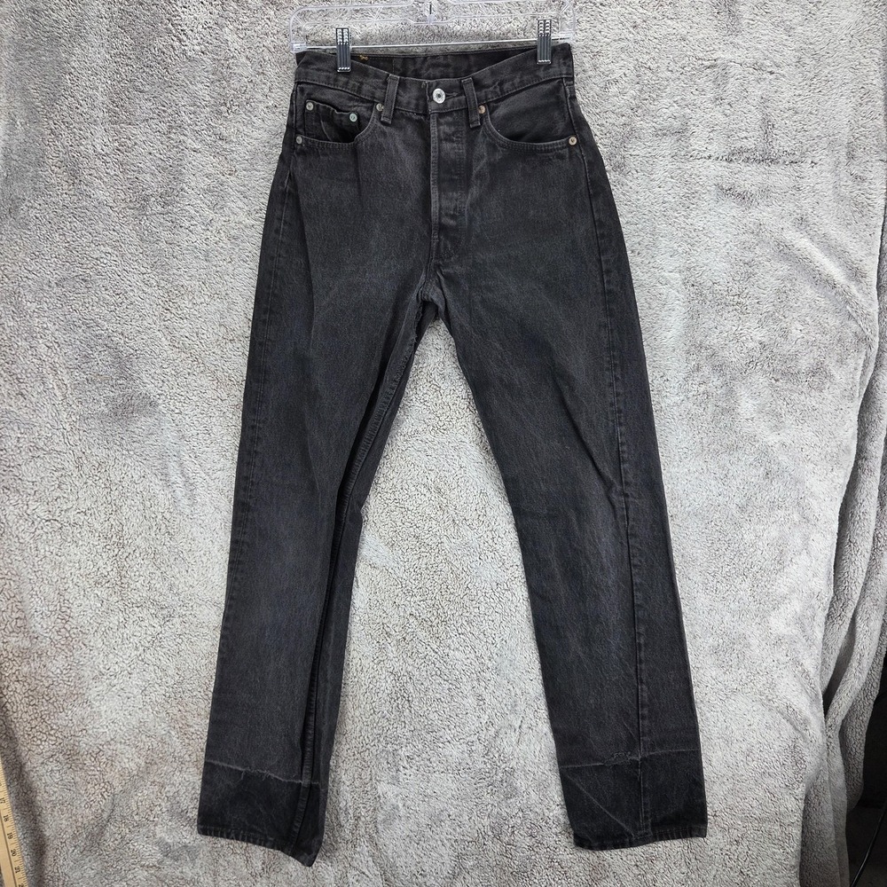 Vintage Levis 501 Jeans Mens Black Straight Button Fly Made In USA Fits 26x32
